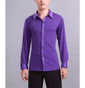 Men's black purple latin ballroom dance shirts for female waltz tango flamenco dance tops for man